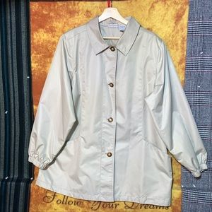 BLAIR-women’s beige polyester long sleeve full-button raincoat jacket